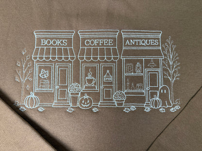 Books, Coffee, and Antiques Embroidered Crewneck