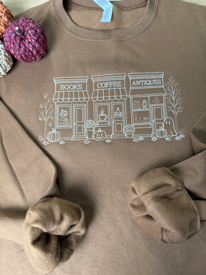 Books, Coffee, and Antiques Embroidered Crewneck