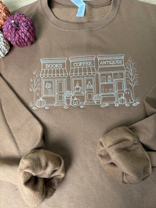 Books, Coffee, and Antiques Embroidered Crewneck